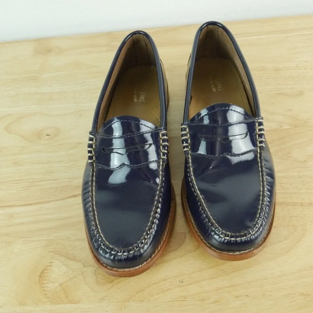 Bass Weejuns Whitney Penny Loafers Navy Blue Patent Leather 8 Preppy Heritage
